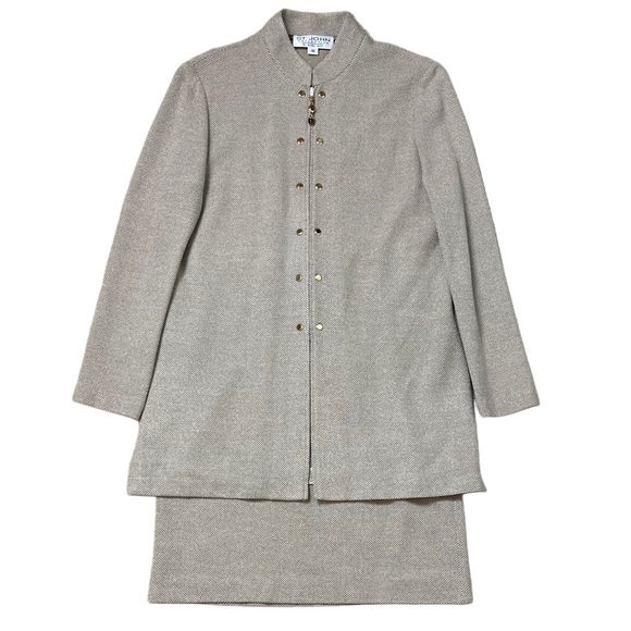 St John Collection by‎ Marie Gray Beige Gold Wool Blend Skirt Suit Sz 10 - Picture 1 of 9